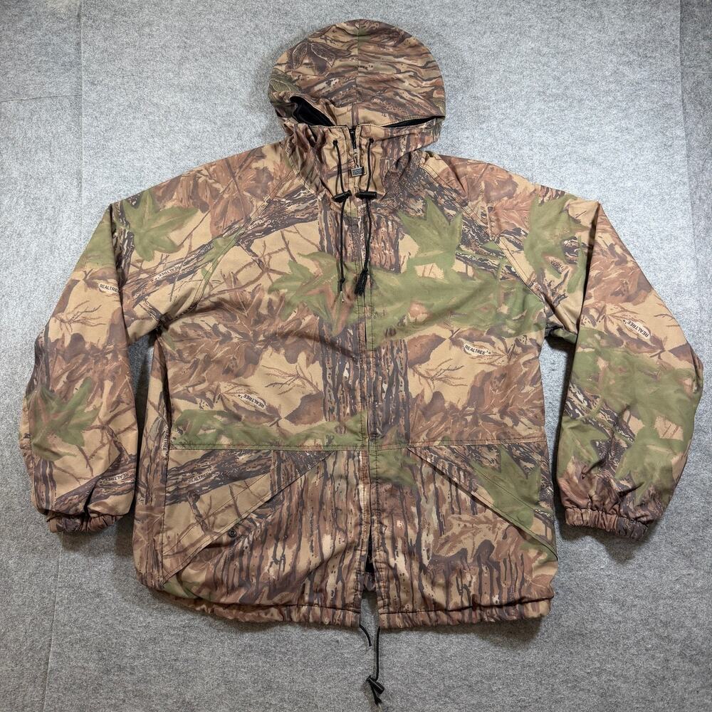 VTG Walls Water-Pruf Camo Jacket Mens L Realtree Hooded Full Zip Hunting Outdoor
